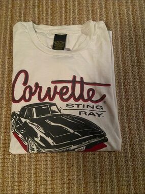 Lucky Brand White Tee with Black & Red Corvette Graphic